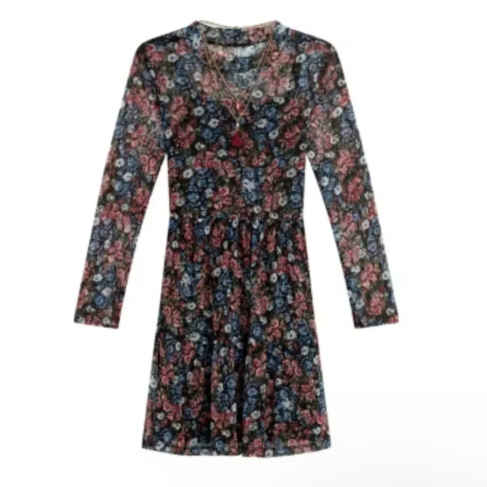 NWT- Knitworks Black, Pink & Blue Floral Dress Size 12 Girls